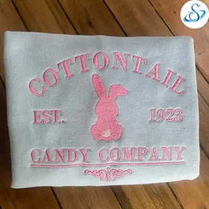 Embroidered Cottontail Easter Crewneck Sweatshirt, Cute Bunny Spring Sweatshirt, Easter Bunny Shirt, Pastel Spring Outfit, Easter Holiday Apparel, Bunny Lover Gift, Cute Easter Top, Cozy Embroidered Pullover, Spring Aesthetic Sweatshirt
