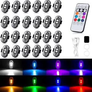 [6/12/18 Count] RGB Led Aircraft Strobe Light Remote Wireless Motorcycle Flash Light Warning Lights for Bike Car Multifunctional RGB Led Aircraft Strobe lights Motorcycle Lights LED Flash Position Wireless Light Aircraft Airplane Helicopter Warning Lights