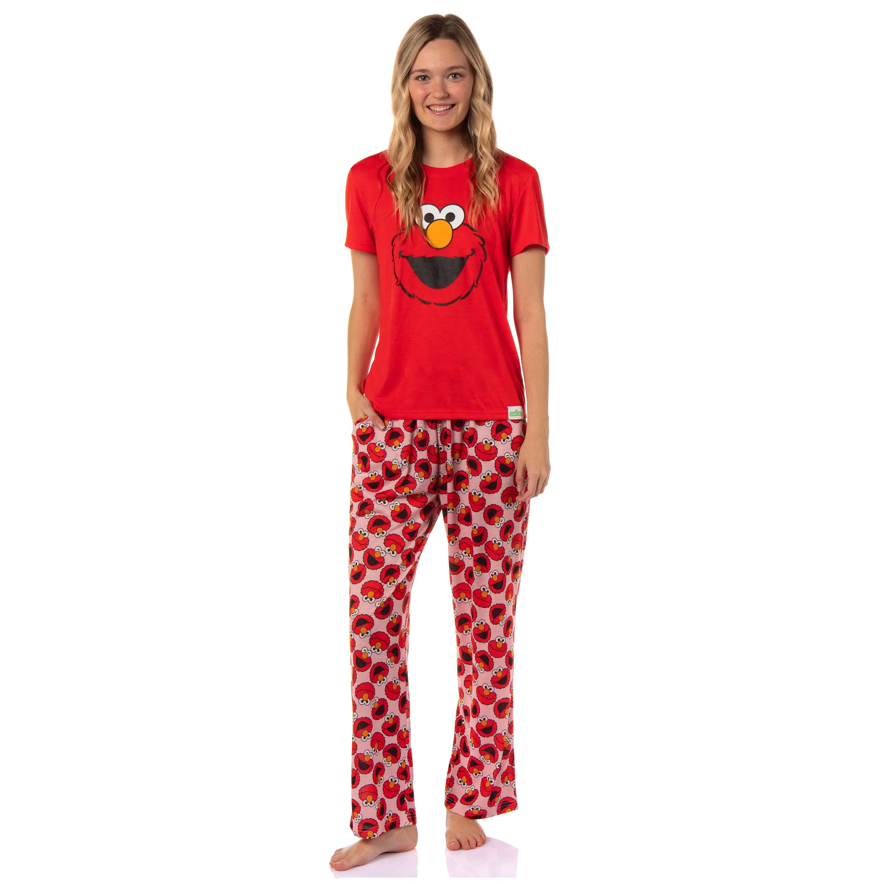 Sesame Street Women's Big Face Tossed Print Character Sleep Pajama Set, Pants, Cookie