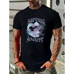 man's t-shirt print summer Sapphic Society Surfer Girl Shirt| LGBTQ+ Pride Graphic Tee| Cool Beach Vibe Surfing Girl Design| Artistic Surfer Pride T-Shirt