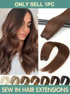 12-22inch Sew In Weft Straight Human Hair Bundles Handmade Straight Hair Extensions, Dual-Layer Hand-Braided Weave Strips, Suitable for Sew-In Hair Extensions, Multiple Color Options