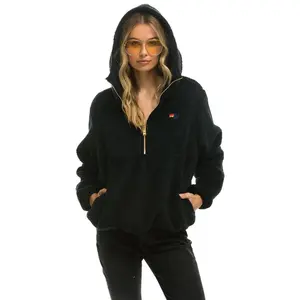 TEDDY APRES  HOODED HALF ZIP JACKET - BLACK