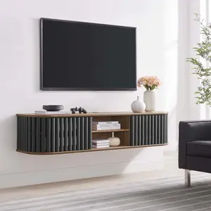 Modway Fortitude 63" Wall-Mounted TV Stand in Walnut Black