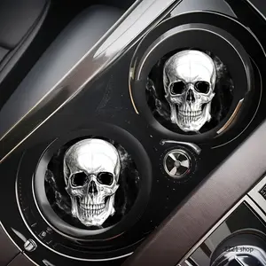 2Pcs Gothic Skull Car Cup Coaster Absorbent Ceramic Cup Holder Mat Goth Punk Aesthetic Car Gadget Travel Daily Road Trip Birthday Gift