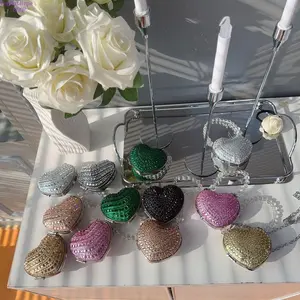 Women's 2026 Bling Heart Clutch Purse - Sparkling Crystal Rhinestone Evening Handbag with Beaded Chain, Light Luxury Mini Bag for Prom, Wedding (purses for women 2026)