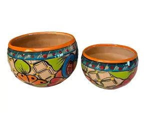 Handcrafted Talavera Clay Planter Hand Painted Flowers Clay Pot Colorful Mexican Clay Pottery