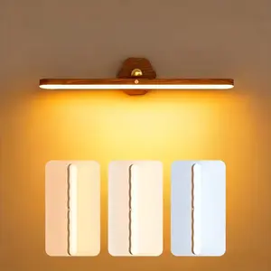 LED Rechargeable Wood Grain Rotating Light with Touch Control, 3-Level Dimming Vanity Lamp for Bathroom Living Room Bedroom Kitchen Closet Nightstand