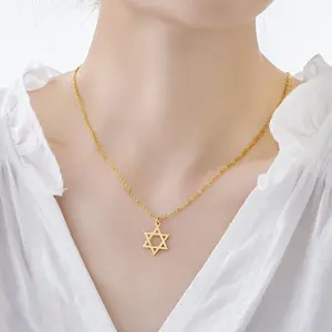 Simple six-pointed star 18k gold necklace for women, Star of David trendy, everyday versatile, women's gift