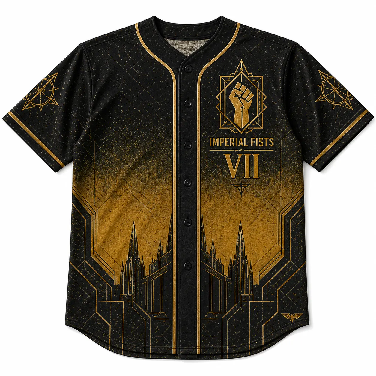 Imperial Fists VII Baseball Jersey | Black Gold Gothic Button Shirt | Premium Fan Gift