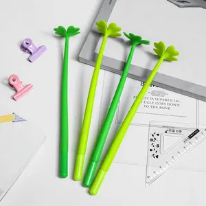 10 Silicone Cartoon Gel Pens, Lucky Four-Leaf Clover & Sunflower Design, Perfect for Signing and Creative Writing, Unique Office Supplies