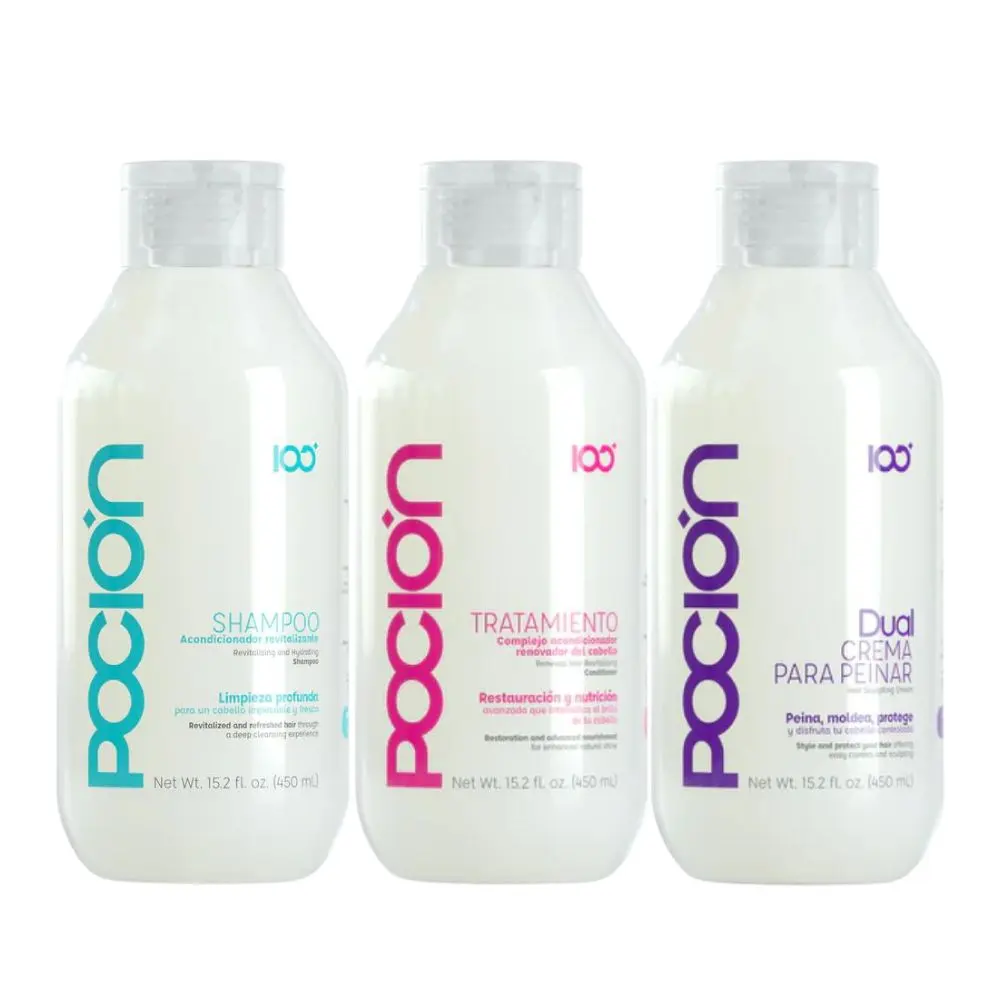 Kit Poción x 3 Productos - Shampoo 450ml + Tratamiento 450ml + Crema para Peinar 450ml