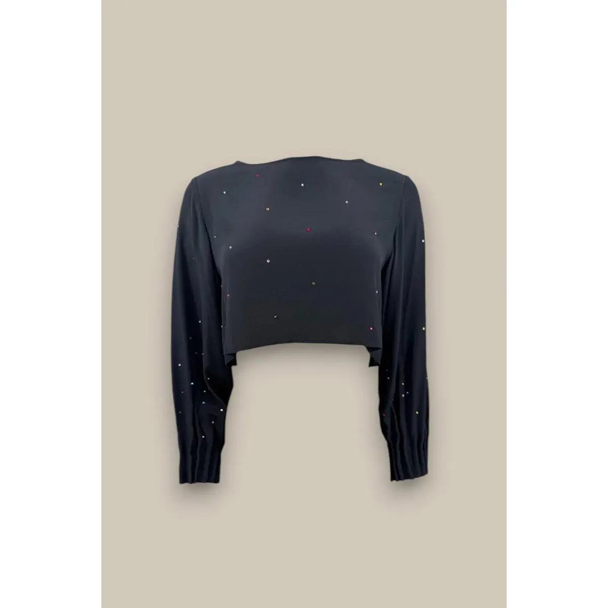 Cropped Silk Top with Crystals - Black