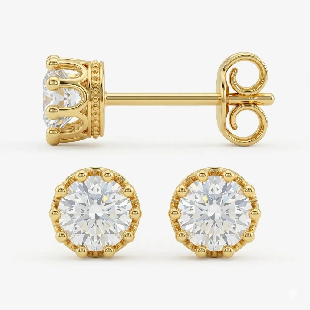 Unisex 8mm D Color VVS1 Sparkling Round Cubic Zirconia Stud Earrings - Electroplated Hypoallergenic Alloy, Gold-Silver Tone Crown Setting, Minimalist Female Casual Jewelry, Affordable Anniversary/Mother’s Day Gifts, Electroplating, Superior Brilliance, Ta