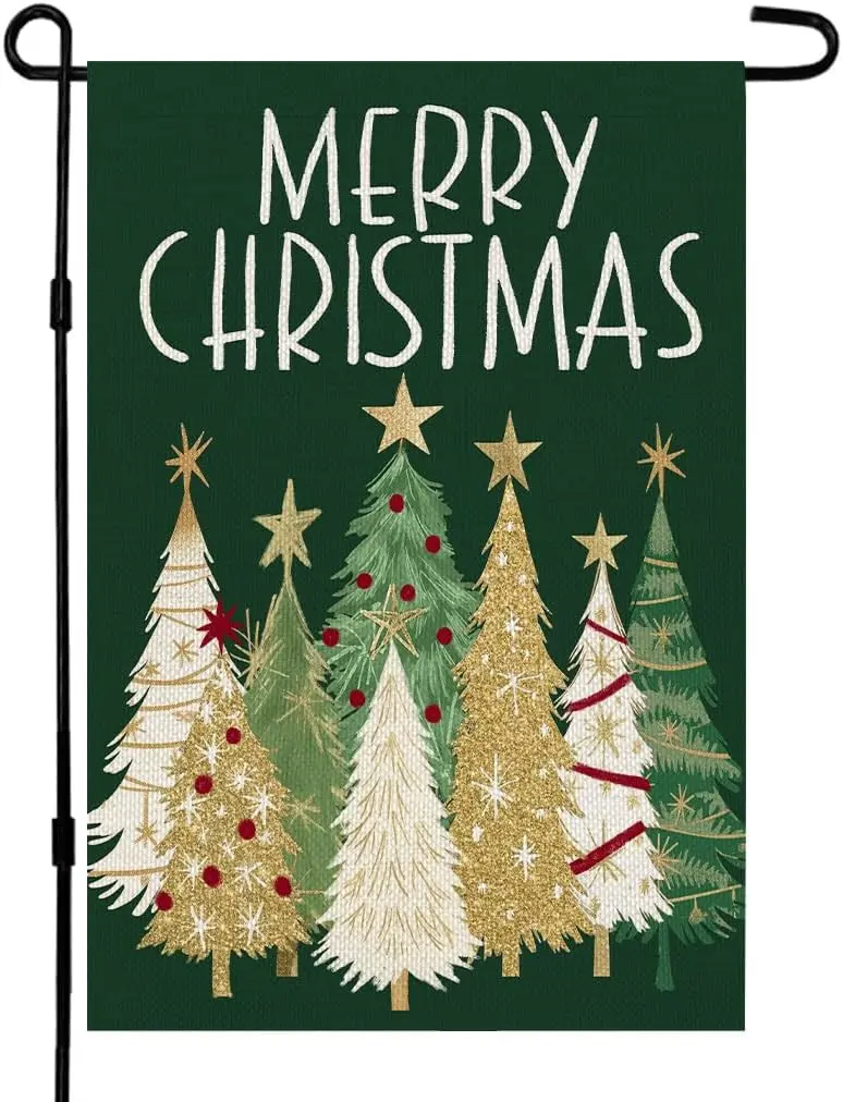 CROWNED BEAUTY Merry Christmas Trees Garden Flag - Christmas Flag - Christmas House Flag - GIft Exchange GIft - Gift For HIm - GIft For Her - Holiday Garden Flag - Retro Christmas - Xmas Flag - Merry Magic Flag - Trendy Funny Home