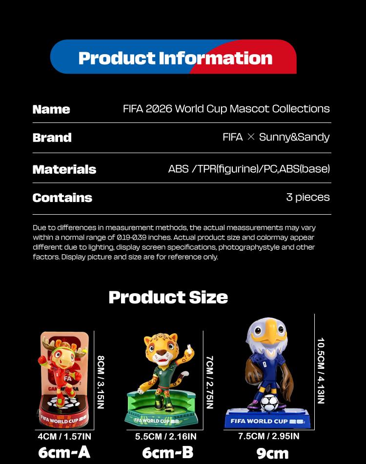 [Set of 3] FIFA 2026 World Cup Mascot Official Licensed Toy Figurines Collectable Soccer (Maple, Zayu & Clutch) Summervibes outdoorfun anime collectible,summerwins