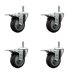 212 MAIN Lockable Thermoplastic Rubber Swivel Grip Ring Stem Caster Set of 4, SCC-GRTTL20S414-TPRB-716138-4 Model, 4x1.25 in. Gray Wheels, 0.43 in. Stems, Lockable Wheels