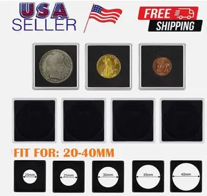 30Pcs Adjustable Acrylic Coin Collection Cases with Sponges Coin Snap Holder USA