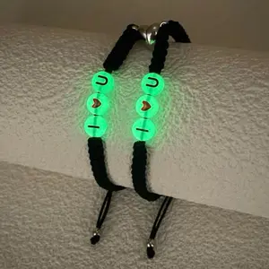 Personalized Fashionable Handmade Braided Luminous Letter Heart Magnetic Couples Bracelet Set for Women Men Valentine's Day & Mother's Day Gift design
