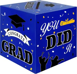 Graduation Card Box Graduation Decorations 2026 -Blue Black Graduations Card Holder, Foldable Cardboard Congrats Grad Card Gift Box for Graduations Party Decorations Favors Supplies