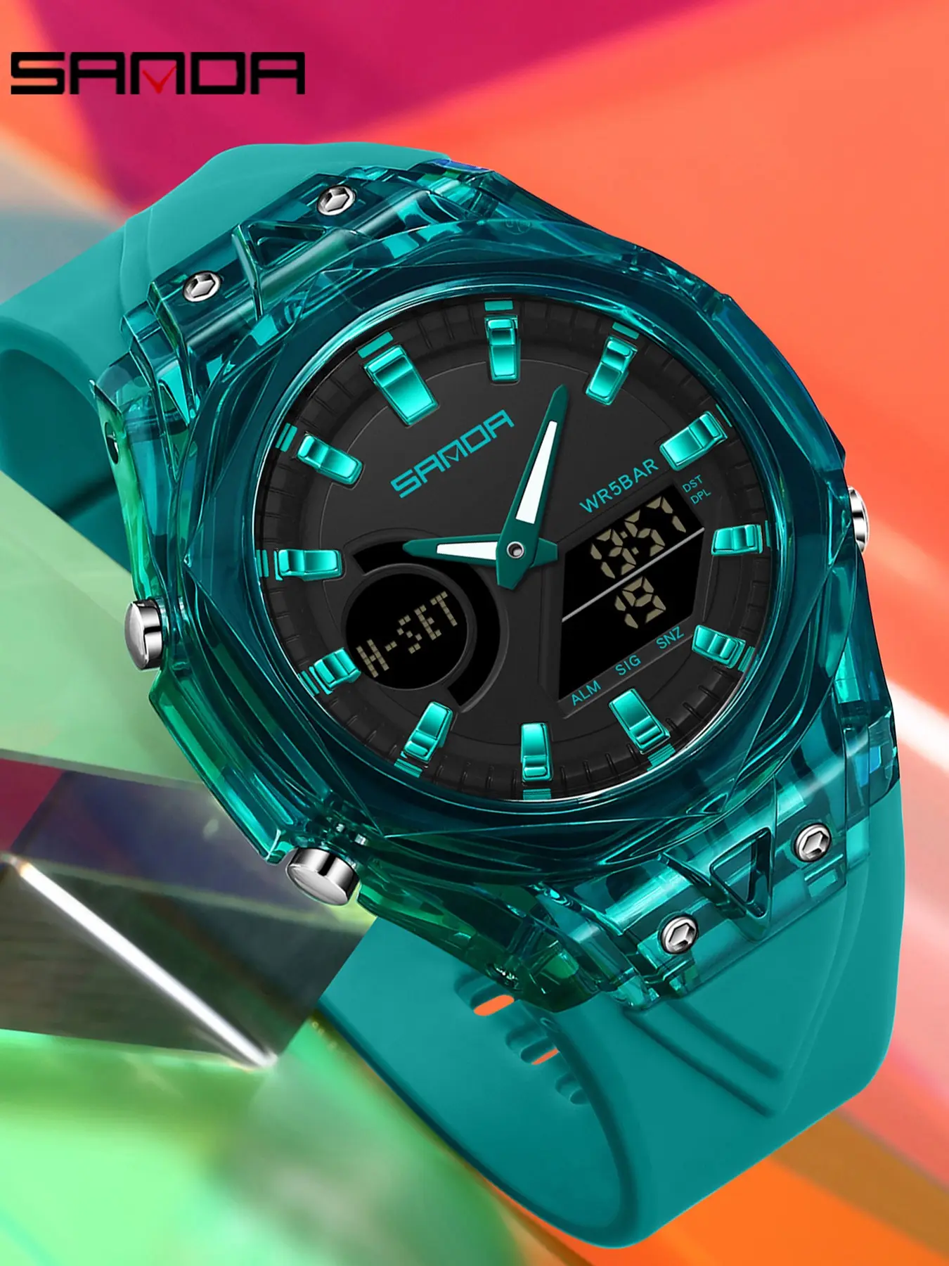 Sanda 6283 Dual Display Electronic Watch, Quartz Analog Watch, 5atm Waterproof Watches, Multifunctional Sports Wristwatch, Unisex, Simple Casual Design, Dual Mechanism