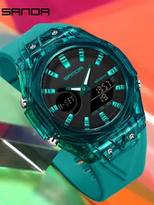 Sanda 6283 Dual Display Electronic Watch, Quartz Analog Watch, 5atm Waterproof Watches, Multifunctional Sports Wristwatch, Unisex, Simple Casual Design, Dual Mechanism
