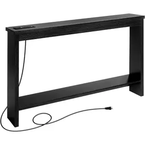 Narrow Sofa Table with Outlet, USB Ports and  Station - Skinny Console Table for Living Room and Entryway, Black