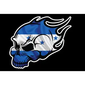 Honduras Skull with Flames Decal Car Window Laptop Map Vinyl Sticker Human Skeleton Death El Salvador Flag Catrachos Honduraños Flag