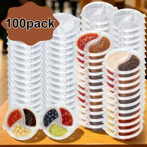 100 sets of reusable leak-proof dipping cups, available in 2-layer or 3-layer options, with portion control seasoning containers, plastic food storage containers, disposable sauce cups. Perfect for dipping sauce use, restaurant and party supplies.