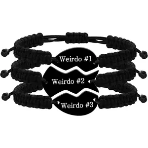 3-Pack Best Friend Forever Bracelet Set - Braided Rope Heart Puzzle Charms, Engraved Matching Friendship Jewelry for BFFs Men Women