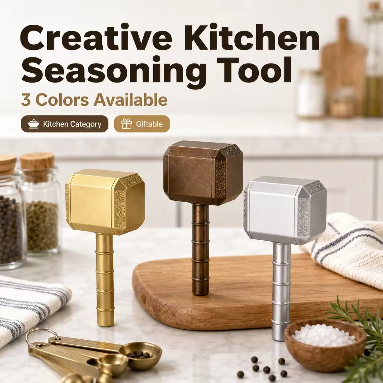 Durable Hammer-Shaped Manual Coffee Grinder Kitchen Utensil - For Coffee Beans, Tea, Spices - With Storage Container, Decorative Cooking Storage Solution, Gift Idea for Cookware Enthusiasts