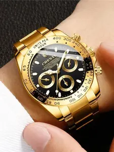 Fashionable Men's Quartz Watch with Round Analog Face, Waterproof Night Glow, Calendar Feature, Alloy Case, Stylish Gift for Students, Luminous Analog Watch