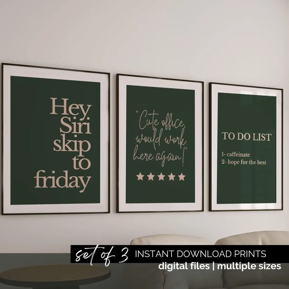 Dark Green Office Wall Art Funny Quotes Office Set of 3 Prints Sarcastic Work Posters Office Accessories Cute Desk Cubicle Decor for Women