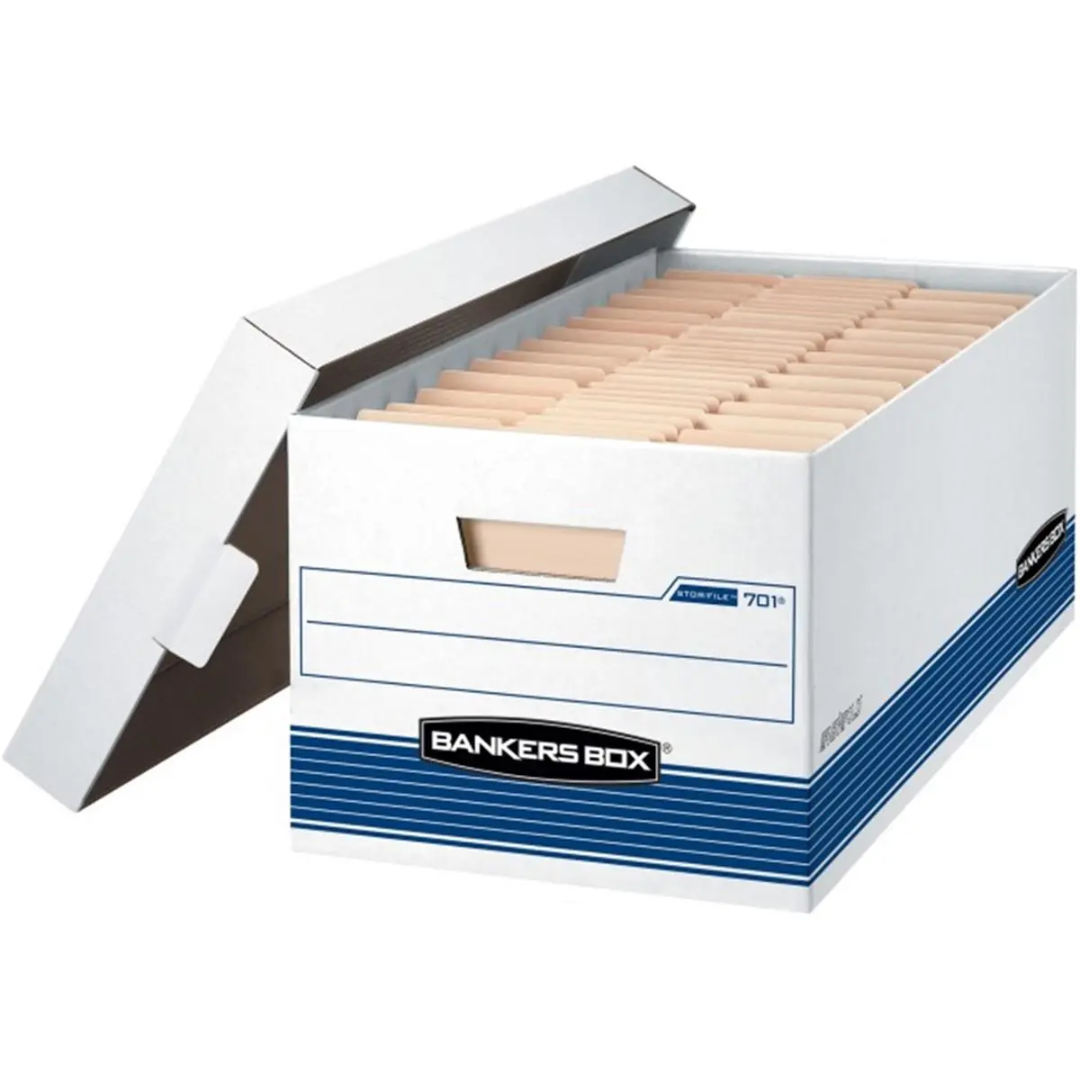 Fellowes Banker’s Box FEL0070110, Medium-Duty Letter-Size Storage & File Box with Locking Lid, White & Blue Home Organizer, Organizer Storage Boxes, Deep Storage Boxes