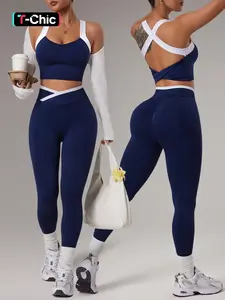 Women's Seamless Yoga Sportswear Set, Bra + Tight Pants, Cross Back Design, High Waist Butt Lifting, Comfortable Breathable, Yoga Gym Outfits, Yoga Activewear