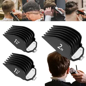 3 Pcs Large Hair Clipper Guide Combs with Metal Clip, 1.25/1.5/2 Inch Cutting Length Replacement Trimmer Guards, Black Universal Attachments for Full Size Clippers