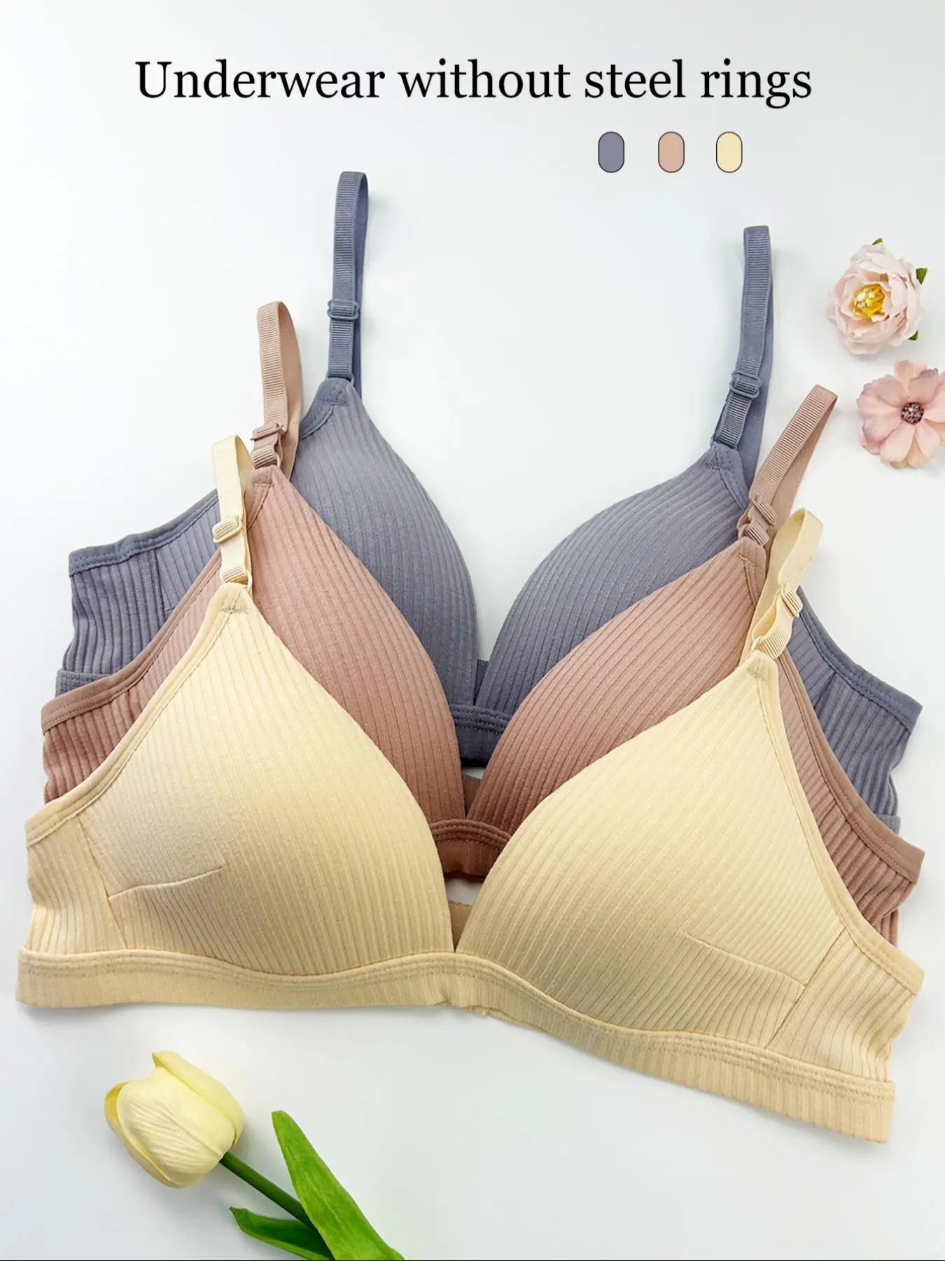 Women's Solid Ribbed Wireless Bra, Breathable Comfortable Adjustable Strap Bra, Fall Clothing, Lingerie for Fall Daily Wear Everyday, Wirefree Bra, Un