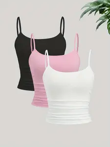 Women's Solid Color Cami Top, Camisole Tops, Casual Sleeveless Top for Summer, Ladies Clothes for Daily Wear