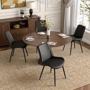 Dining Chairs Set of 4, Leather Dining Chairs for Dining Table Easy to Clean, Upholstered Seat Dining Room Chair with Metal Legs & Adjustable Feet, Modern Dining Chairs with Thick Cushions