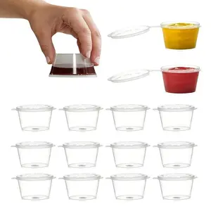 50-Pack 1oz Polypropylene (PP) Small Containers with Hinged Lids, Leak-Proof Clear Plastic Disposable Portion Cups for Sauce, Condiments, Souffle, Salad Dressing, Slime - Food Contact Safe