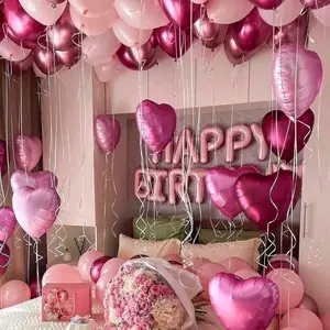 Pink Birthday Balloon Set - 49pcs with 16 Inch Pink Birthday Decor, Heart-Shaped Balloons & Metallic Pink Balloons for Birthday Parties party decoration birthday decoration party baby chain roundabouts