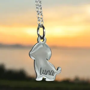 Personalized Dog Charm Pendant Necklace Puppy Dog Mama Mom Silver Gold Name Date Memorial Pet Mom
