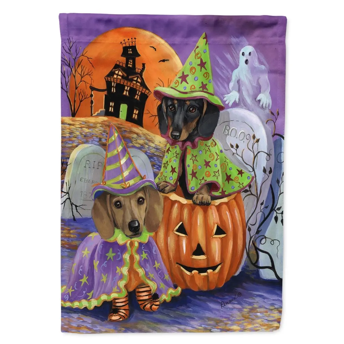 212 MAIN Full Size 28x0.01x40 in. Polyester Dachshund Halloween Theme Haunted House Outdoor Art, Decorative Garden Weatherproof Accessory