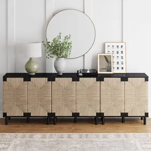 Seagrass Storage Cabinet Credenza Black (Set of 3)