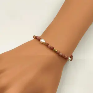 Rhodonite and Pearl Necklace/Bracelet Set - Fashion Accessory for Women, 15.5in Necklace + 7in Bracelet, 3.6mm Beads, Elegant Jewelry Set