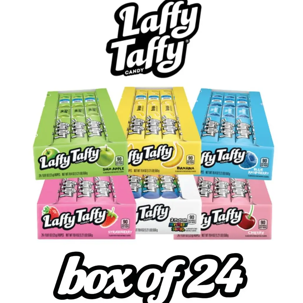 Laffy Taffy Rope-Shape Sugar-Base Candy Snack, Assorted Flavors, 0.81 oz Ropes, Box of 24, Shareable, 90 Calories per Serving