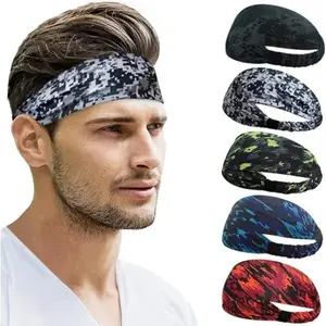 Unisex 5-Pack Sports Headbands, Moisture-Wicking Elastic Non-Slip Wide Hair Bands, Athletic Fashion Accessories for Running, Yoga