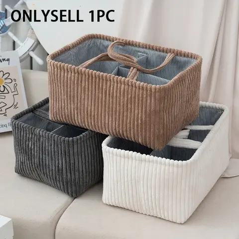 New Simple Nordic Style Multifunctional Organizing Corduroy Portable Storage Basket, Foldable, Collapsible Organizers, Collapsible Storage Baskets, Ideal for Baby Care, Renting, Small Spaces, Multi-Scene Use
