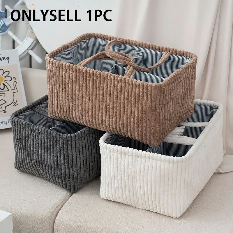 New Simple Nordic Style Multifunctional Organizing Corduroy Portable Storage Basket, Foldable, Collapsible Organizers, Collapsible Storage Baskets, Ideal for Baby Care, Renting, Small Spaces, Multi-Scene Use
