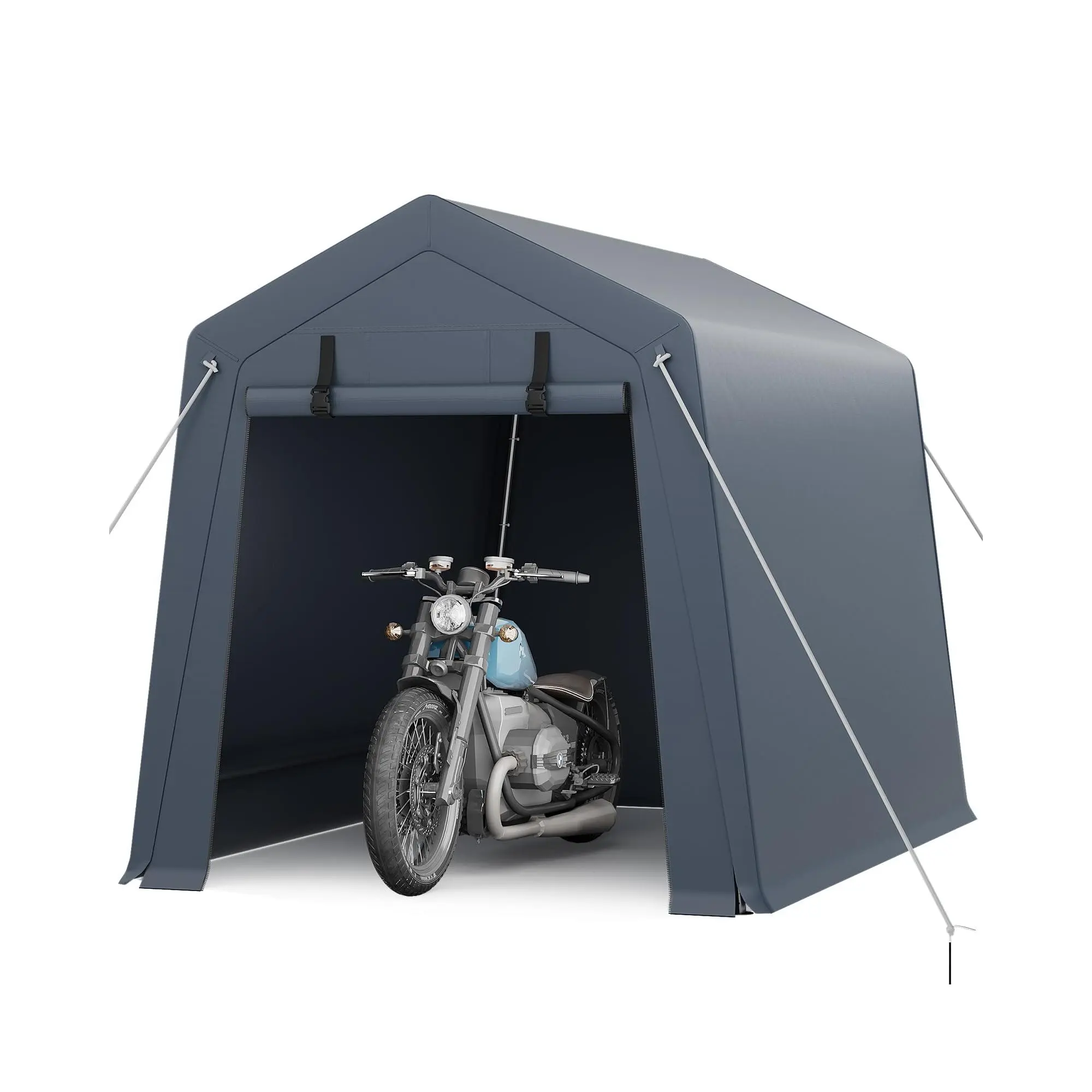 Garvee 6'x6' Outdoor Casual Iron Portable Garage, Waterproof & UV-Resistant Storage Shed with 2 Roll-Up Doors, Tool-Free Setup, Easy Access, Ground Stakes for Motorcycle, Bike, Rectangular