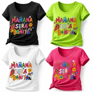 Women's 4-PACK p23020 Mañana Será Bonito Graphic T-Shirt Top, Lady's Short-Sleeve Streetwear, Round Neck, Colorful Love-Inspired Multicolor Print, Casual Everyday Style Statement